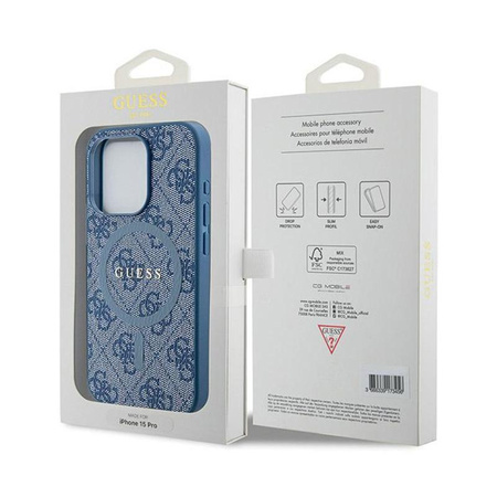 Guess 4G Collection Cuir Logo Métal MagSafe - Étui pour iPhone 14 Pro Max (bleu)
