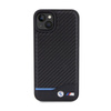 BMW Leather Carbon Blue Line - Case for iPhone 15 Plus (black)