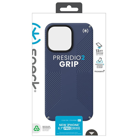Speck Presidio2 Grip - iPhone 15 Pro Max Tasche (Küstenblau / Staubgrau / Weiß)