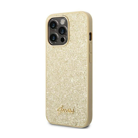 Guess Glitter Flakes fém logós tok - iPhone 14 Pro Max tok (arany)