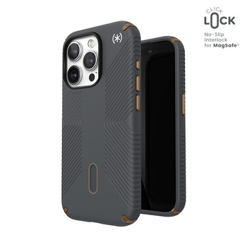 Speck Presidio2 Grip ClickLock & MagSafe - iPhone 15 Pro Case (Charcoal Grey / Cool Bronze)