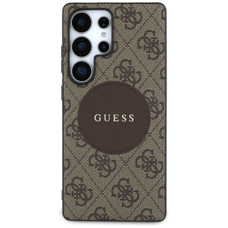 Guess 4G Round Patch Classic Logo MagSafe - Pouzdro pro Samsung Galaxy S25 Ultra (hnědý)