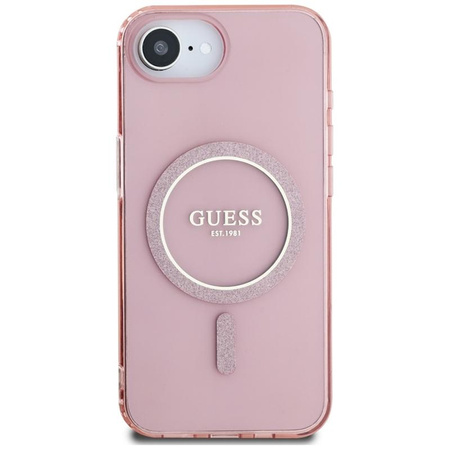 Guess IML Glitter Circle MagSafe - Pouzdro pro iPhone 16e (růžové)