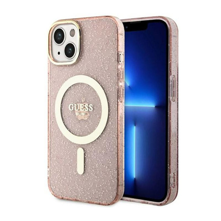 Guess Glitter Gold MagSafe - Case for iPhone 14 Plus (Pink)