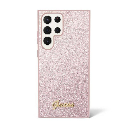 Pouzdro Guess Glitter Flakes Metal Logo - Samsung Galaxy S24 Ultra (růžové)