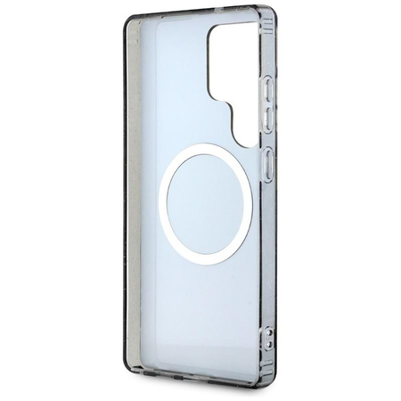 Guess Glitter Flowers Triangle Buttons MagSafe - pouzdro pro Samsung Galaxy S25 Ultra (černé)