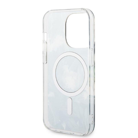 Guess Bundle Pack MagSafe IML Jungle - sada pouzdra pro iPhone 14 Pro Max + nabíječka MagSafe (khaki/zlatá)