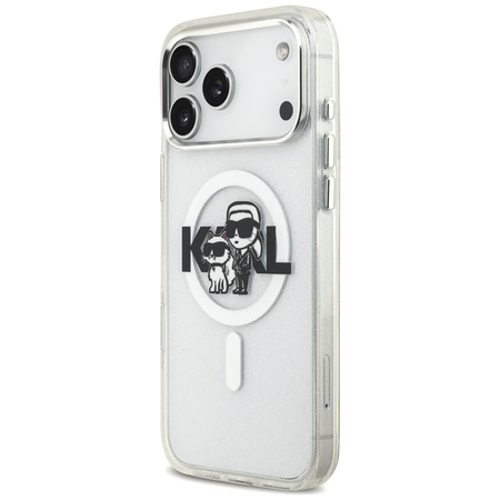 Karl Lagerfeld IML Glitter Karl & Choupette Sketch Logo MagSafe - Hülle für iPhone 17 Pro Max (transparent)