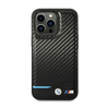 BMW Leather Carbon Blue Line - pouzdro pro iPhone 14 Pro Max (černé)