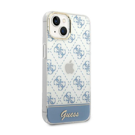 	Guess 4G Stripe Script Logo Electroplated Pattern – Etui iPhone 14 Plus (niebieski)