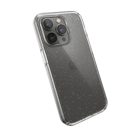 Speck Presidio Perfect-Clear with Glitter - iPhone 14 Pro Case with MICROBAN Coating (Clear / Gold Glitter)