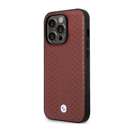 BMW Leather Diamond Pattern - Tasche für iPhone 14 Pro Max (Burgundisch)