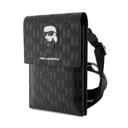Karl Lagerfeld Saffiano Monogram Iconic - Crossbody taška na telefon (černá)