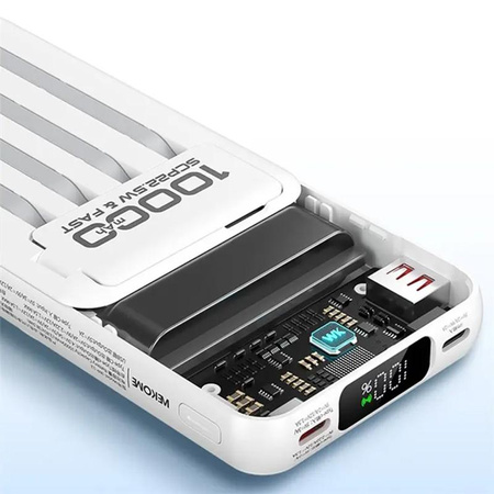 WEKOME WP-12 Tint Series - Banque d'alimentation inductive MagSafe 10000 mAh avec câble intégré USB-C / Lightning / Micro USB / USB-A (Blanc)