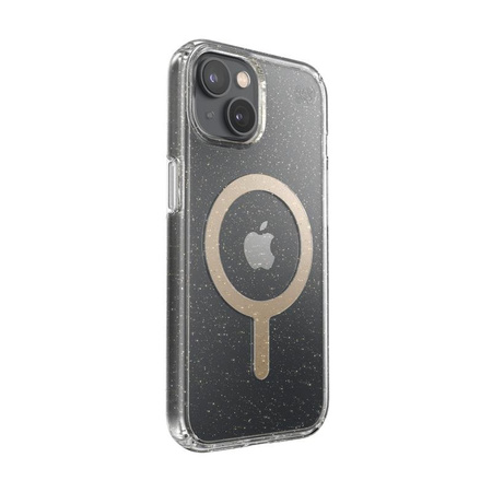 Speck Presidio Perfect-Clear with Glitter + MagSafe - pouzdro pro iPhone 14 / iPhone 13 s povrchovou úpravou MICROBAN (čiré / zlaté třpytky)