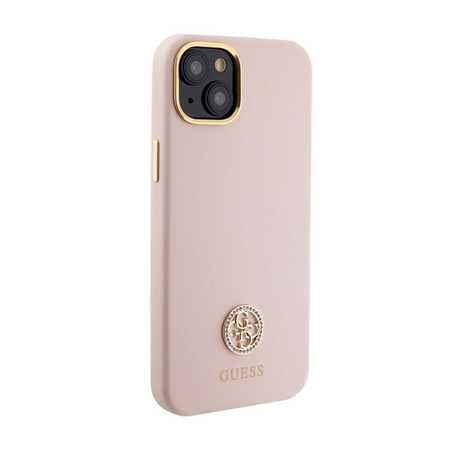 Pouzdro Guess Silicone Logo Strass 4G - iPhone 15 Plus (růžové)