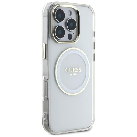 Guess IML Metal Colored Circle Classic Logo MagSafe - Hülle für iPhone 16 Pro (weiß)