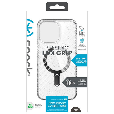 Speck Presidio Lux Grip ClickLock & Magsafe - Tasche iPhone 15 Pro Max (Klar / Chrom-Finish / Serene Silber)