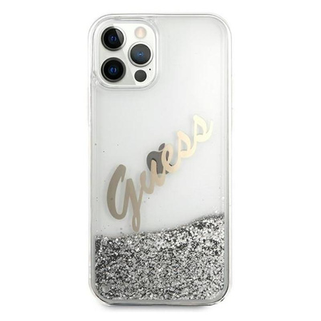 Guess Glitter Vintage Script - iPhone 12 / iPhone 12 Pro Tasche (silber)