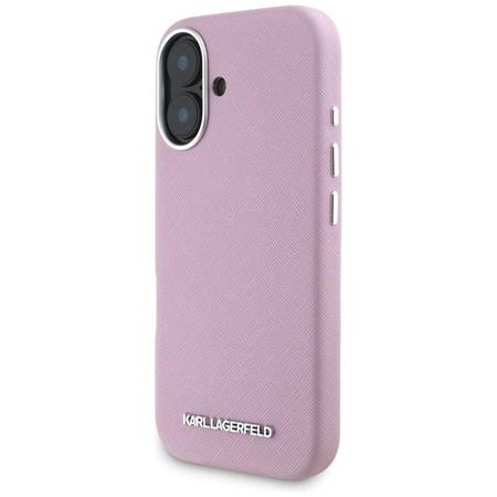 Karl Lagerfeld Saffiano Full Wrapped Elongated Metal Logo MagSafe - Case for iPhone 16 (pink)