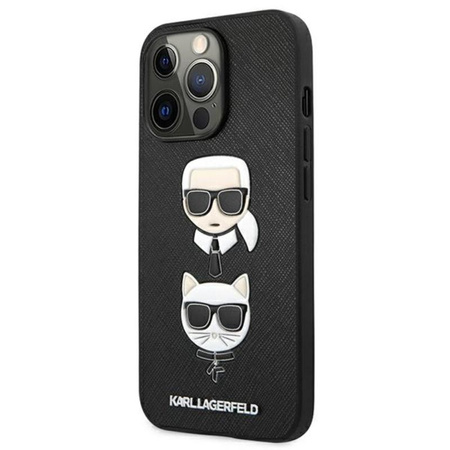 Karl Lagerfeld Saffiano Karl & Choupette Geprägte Köpfe - iPhone 13 Pro Tasche (Schwarz)