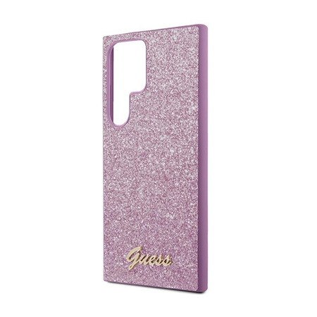 Guess Glitter Flakes Metal Logo Case - pouzdro pro Samsung Galaxy S24 Ultra (fialové)