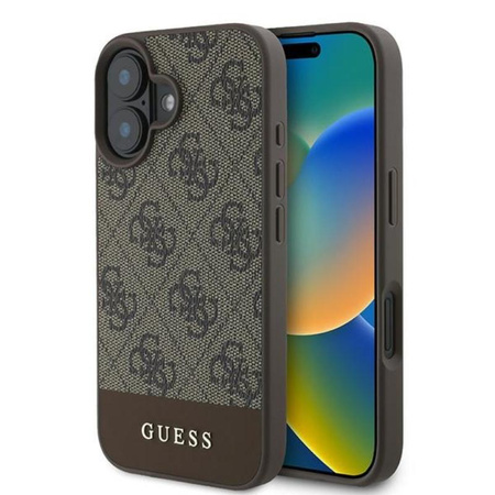 Guess 4G Bottom Stripe - Coque pour iPhone 16 Plus (marron)
