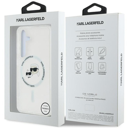 Karl Lagerfeld Button Karl & Choupette Köpfe gedruckt Logo MagSafe - Samsung Galaxy S25 Fall (weiß)