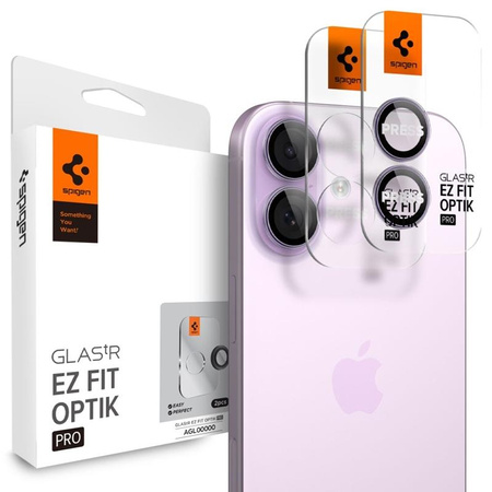 Spigen Optik Pro GLAS.TR EZ Fit Camera Protector 2-Pack - Schutzglas für Kameralinse für iPhone 16 / 16 Plus / 17 (Lila)