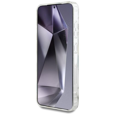 Guess Glitter Flowers Triangle Buttons MagSafe - tok Samsung Galaxy S25 (fehér)