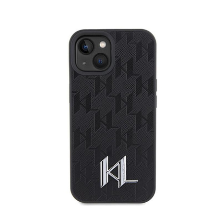 Karl Lagerfeld Leather Monogram Hot Stamp Metal Logo - Case for iPhone 15 (black)