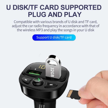 WEKOME WP-C26 - Bluetooth / MicroSD / 2x USB-A FM adó + 17W-os autós töltő (fekete)