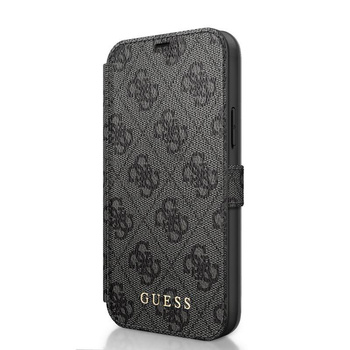Guess Booktype 4G Charms Collection - pouzdro na iPhone 12 / iPhone 12 Pro s přihrádkami na karty (šedé)