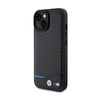 BMW Leather Carbon Blue Line - Coque pour iPhone 15 (noir)