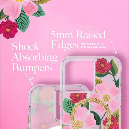 Rifle Paper Clear MagSafe - pouzdro zdobené zlatem pro iphone 14 Plus (Rose Garden)