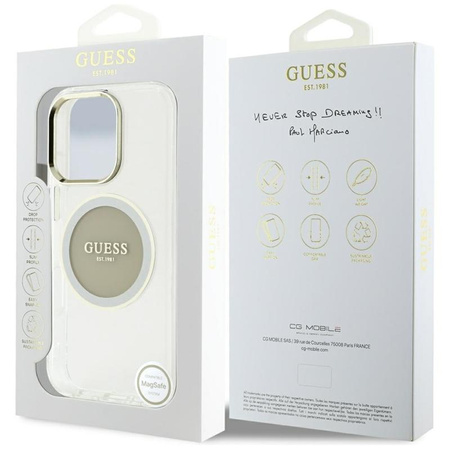 Guess IML Metal Coloured Circle Classic Logo MagSafe - pouzdro pro iPhone 16 Pro Max (šedé)