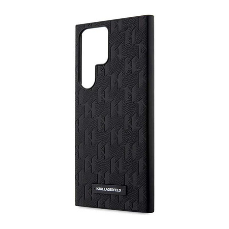 Karl Lagerfeld Saffiano Monogramm Metall Logo - Hülle für Samsung Galaxy S23 Ultra (Schwarz)