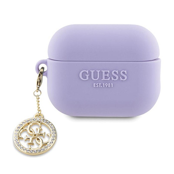 Guess 3D gumový 4G diamantový přívěsek - pouzdro pro AirPods Pro 2 (fialové)