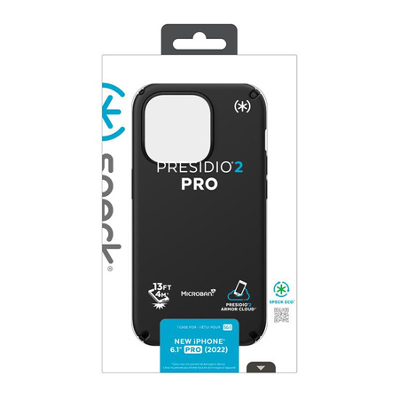 Speck Presidio2 Pro - Antibakterielle iPhone 14 Pro Hülle (Schwarz / Schwarz / Weiß)