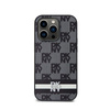 DKNY Leather Checkered Mono Pattern & Printed Stripes - iPhone 14 Pro Case (black)