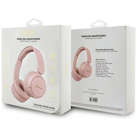 SŁUCHAWKI BEZPRZEWODOWE GUESS NAUSZNE, z Mikrofonem, Bluetooth V5.3, Różowe