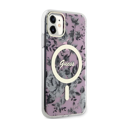 Guess Flower MagSafe - pouzdro pro iPhone 11 (růžové)