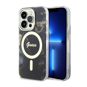 Guess Golden Marble MagSafe - iPhone 14 Pro Case (Noir)