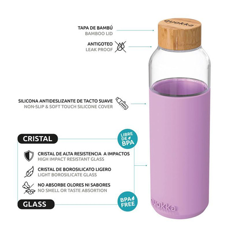 Quokka Flow - Glass water bottle 660 ml (Lilac)