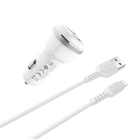 Borofone - Nabíječka do auta 2x USB Lightning kabel v balení, bílá