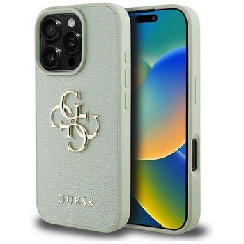 Guess Grained Big 4G Logo Small Classic Logo - Coque pour iPhone 16 Pro (vert)