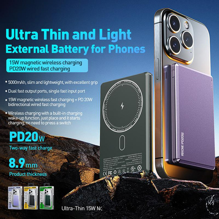WEKOME WP-30 Mecha Series Ultra Thin - Induktions-Powerbank 5000 mAh Schnelllade-PD 20W MagSafe (Tarnfarbe)