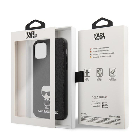 Karl Lagerfeld Saffiano with Pin Ikonik - pouzdro pro iPhone 11 (černé)