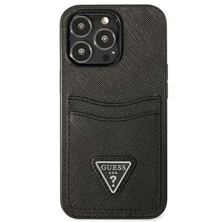 Guess Saffiano Double Card Triangle - iPhone 13 Pro Max tok (fekete)
