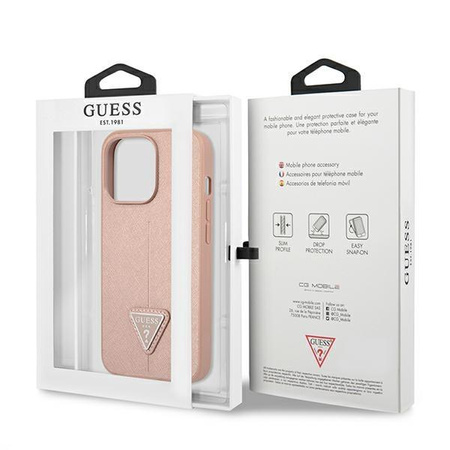 Guess Saffiano Triangle Logo Case – Etui iPhone 13 Pro Max (różowy)